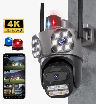 câmera de segurança tripla com sirene