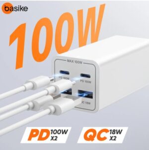 Carregador Mesa 100W GaN Turbo 4 Portas 2 USB-C 2 USB-A PD Cabo 1,5m